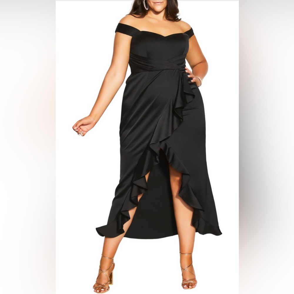 City Chic Hypnotize off the shoulder satin maxi dress